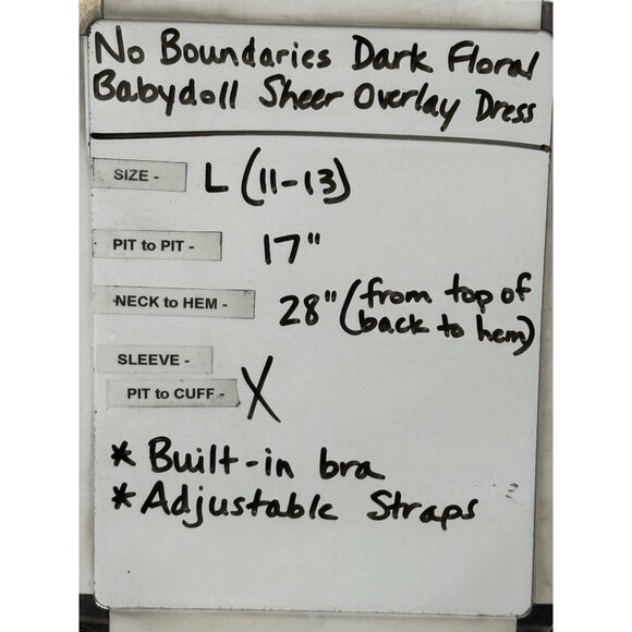 No Boundaries Y2K Babydoll Dark Floral Sheer Overlay Dress Built in Bra Size L - Picture 11 of 11